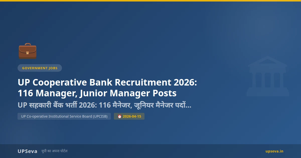 UP Cooperative Bank Recruitment 2026: 116 Manager, Junior Manager Posts
