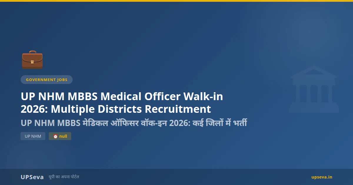 UP NHM MBBS Walkin 2026: Medical Officer | Apply Now