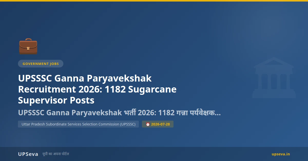 UPSSSC Ganna Paryavekshak Recruitment 2026: 1182 Sugarcane Supervisor Posts — Correction Deadline 4 August